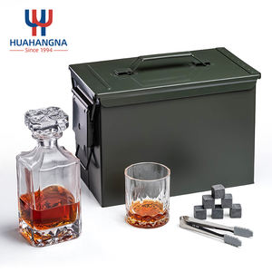 Juego de decantador de licor Bourbon único con logotipo personalizado, vasos de whisky transparentes con caja de munición para cócteles y cajas de almacenamiento de regalos - Product Image 1