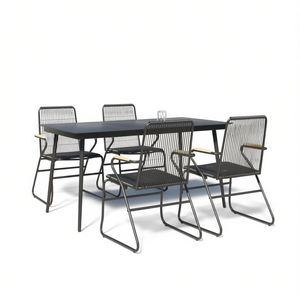Set da Pranzo da Giardino in Rattan PVC Nero di Media Dimensione, 4 Posti, Arredamento da Esterno dal Design Contemporaneo con Struttura in Metallo - Product Image 1
