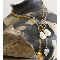Collier en perles baroques simulées exquises JINYOU 8554, collier avec pendentif en forme de cœur plaqué or en acier inoxydable