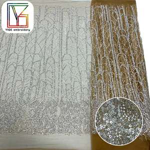 Nouveau Design Tissu de Dentelle Mariée en Tulle Perlée et Pailletée Lourd Luxe Africain Faite à la Main en Perles sur Maille pour Robes Femme - Product Image 1