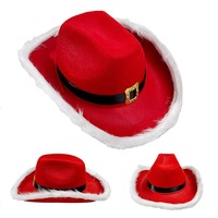 Großhandel Cowboy Weihnachtsmütze Rote Kunstfell Weihnachtsmannmütze mit Breiter Krempe für Feiertagspartys