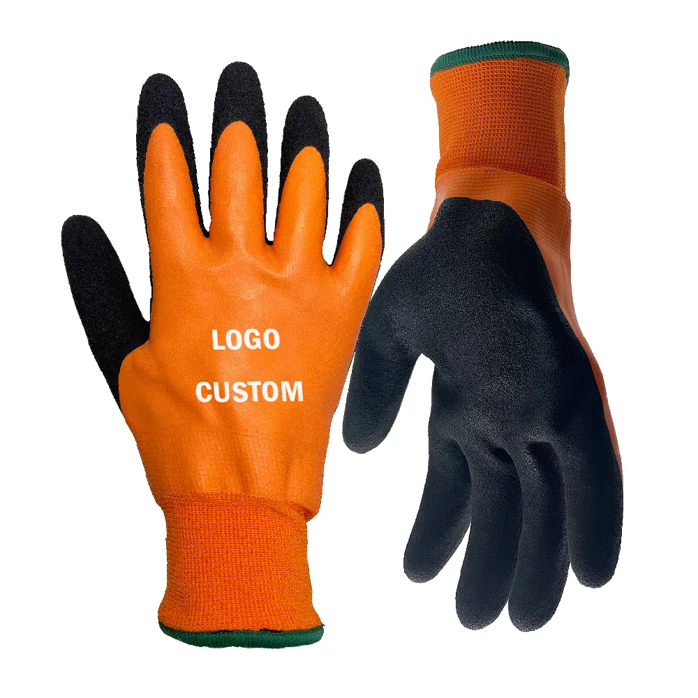 Kleur Custom Waterdichte Dubbele Ondergedompelde Hand Beschermende Rubber Latex Handschoenen Voor Industrieel Werk Met Acryl Thermische Voering