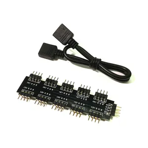 PC Computer CPU RGB PWM 12V 4Pin 1 to 10 Way Cooling Fan Controller Hub Splitter with LED Cable