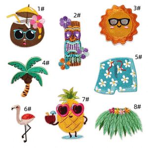 NODA Iron on Embroidery Hawaii Holiday Style Kawaii Sun Coconut Tree Pineapple Patch for Clothes Decoration - Product Image 1