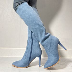 Bottes en cuir chic pompes talons femmes cuissardes bottes pour femmes talons hauts - Product Image 5