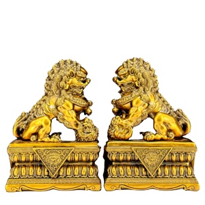 Decorazioni Feng Shui leoni <span class=keywords><strong>di</strong></span> colata in <span class=keywords><strong>oro</strong></span> una coppia <span class=keywords><strong>di</strong></span> leoni Desktop moderni ornamenti per la decorazione della casa in resina statua del <span class=keywords><strong>leone</strong></span> - Product Image 1
