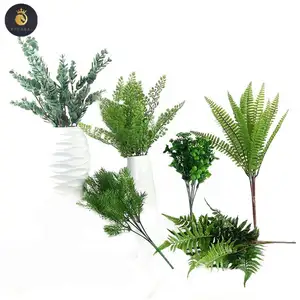 M356 Wholesale Decorative Green Plastic Artificial Shorts Green Leaf Eucalyptus Fern Succulent Leaves Pot Silk Artificial Plant