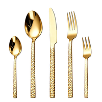 Ensemble de couverts en acier inoxydable en gros, manche carré, motif martelé, couteau, fourchette, cuillère, pour mariages, restaurants, hôtels