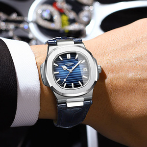 Binbond Men's Quartz Watch Blue Dial Leather Strap Waterproof Luminous Calendar Business Wristwatch Model B1885 - Product Image 2