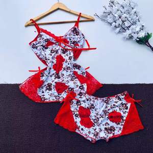 Ensemble nuisette sexy à bretelles, imprimé floral, pour l'été, taille élastique - Product Image 4
