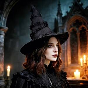 Nuevo Sombrero de Bruja Negro con Volantes de Encaje 2026, Disfraz Mágico para Cosplay, Halloween, Fiestas y Actuaciones Escénicas - Product Image 3