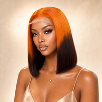 Perruque Bob Ultra-Lisse Ombrée Orange Brun Soyeuse Naturelle Réaliste avec Dentelle Frontale pour Femmes – Vente en Gros