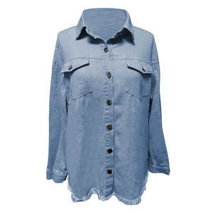 Chaquetas vaqueras de primavera y otoño para mujer, chaqueta vaquera de manga larga, camisa con botones, chaqueta sólida informal para <span class=keywords><strong>novio</strong></span> con bolsillos - Product Image 2