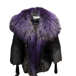 <span class=keywords><strong>Abrigo</strong></span> de invierno informal para mujer con Cuello de piel esponjoso generoso Nuevas tendencias de moda Chaqueta corta de plumón de pato blanco cómodo - Product Image 1