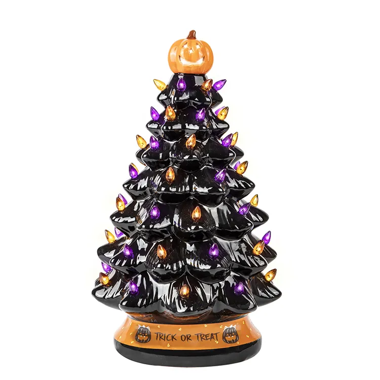 Arbre De noël en céramique noire fait à la main avec tête De citrouille Lampara arbre décoratif d'intérieur pour la maison