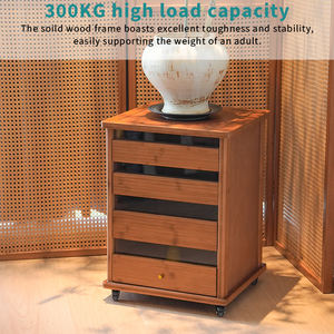 طاولة سرير جانبية مخصصة من الخيزران مع 4 أدراج وعجلات قابلة للقفل - Product Image 2