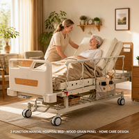 Lit médical manuel multifonctionnel avec panneau imitation bois, barrière de sécurité en S, commande centrale, roulettes et levage du dossier par genouillère, pour hôpital, OEM