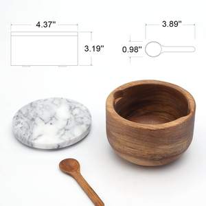 Caja grande de madera con cuchara de servicio integrada, recipiente para <span class=keywords><strong>sal</strong></span>, especias, tapa de mármol gris - Product Image 6