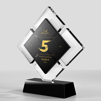 Trophée Carré Noir Personnalisé en Cristal avec Logo d'Entreprise, Plaque d'Honneur en Verre, Récompense d'Anniversaire, Cadeau Souvenir pour Employés