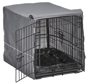 Le <span class=keywords><strong>kit</strong></span> de cage pour <span class=keywords><strong>chien</strong></span> à double porte pour animaux de compagnie comprend une caisse à deux portes, un lit gris assorti et une housse de caisse grise - Product Image 1