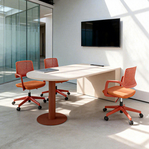 Juego de Mesa de Conferencia Ovalada Personalizada OEM, Muebles de Oficina Comerciales Modernos de PVC Blanco Premium para Salas de Reuniones Pequeñas - Product Image 1