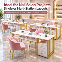 Table de manucure pour salon de beauté avec plateau style marbre et rangement pour les acheteurs en gros