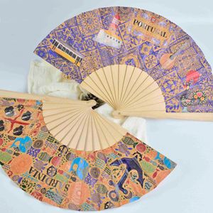 Ventilatore di sughero Boutique in stile graffito di bambù stampato in tessuto di legno di loto ecologico 16/18/24 - Product Image 1