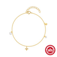 Bracelet ajustable en argent sterling S925 plaqué or avec charme trèfle à quatre feuilles et perles délicates pour femmes