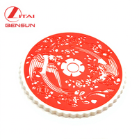 Sous-verre de table en PVC/silicone souple, personnalisé, en forme de fleur rouge arrondie, pour vente en gros