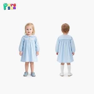 فستان أزرق طويل الأكمام أنيق، فستان ربيعي جميل للفتيات، طقم ملابس عالي الجودة للفتيات - Product Image 2