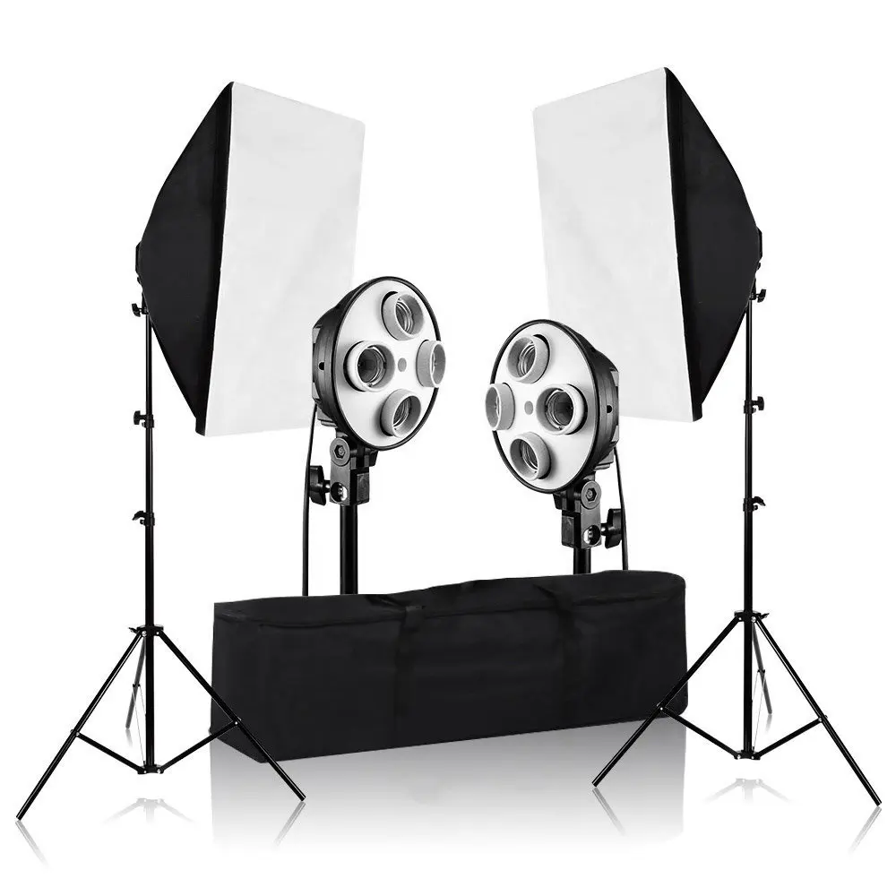 1600W Nhiếp Ảnh Ảnh Liên Tục Video Studio Light Kit 4 Ổ Cắm Ánh Sáng Hai Hộp Mềm Dễ Dàng Có Vỏ