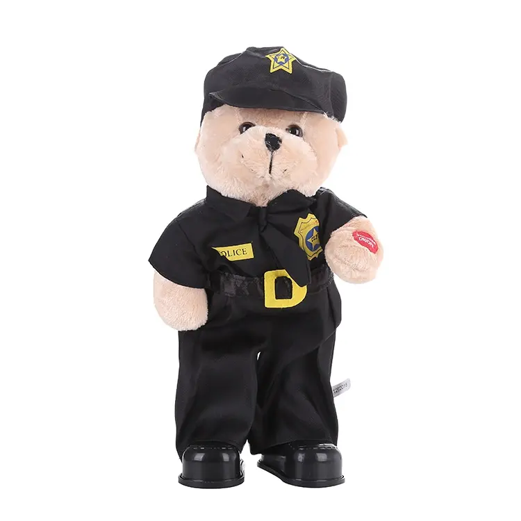 Fabricants directs de jouets en peluche électriques croisés, danse, chant, balançoire, joli ours de Police, ours en peluche, uniforme ours jouets