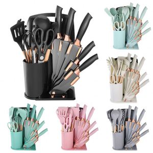 19-Piece Custom Logo Non-Stick Silicone <b>Kitchenware</b> Set 5Cr15Mov Stainless Steel Blade Cooking Knife Spatula Spoon Set - Product Image 2