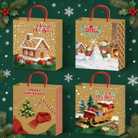 Sac en papier kraft de Noël en gros, 120 g/m², vert, compostable, recyclable, avec poignée en corde, pour emballage de boulangerie et foire artisanale