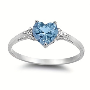 T0015 Anello con moissanite a forma di cuore in argento 925 con montatura a griffe per donna - Product Image 1