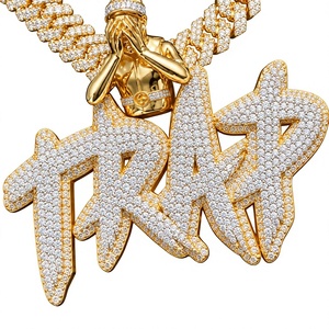Collar con Inicial Personalizada para Hombre, Plata de Ley 925, Chapado en Oro Rosa, con Diamantes de Moissanita, Colgante Grande, Estilo Hip Hop, para Fiesta - Product Image 1