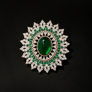 ZF Sofisticada Liga Oval Real Broche Zircão Esmeralda Vintage Luxuoso Exquisite Suit Acessório - Product Image 1