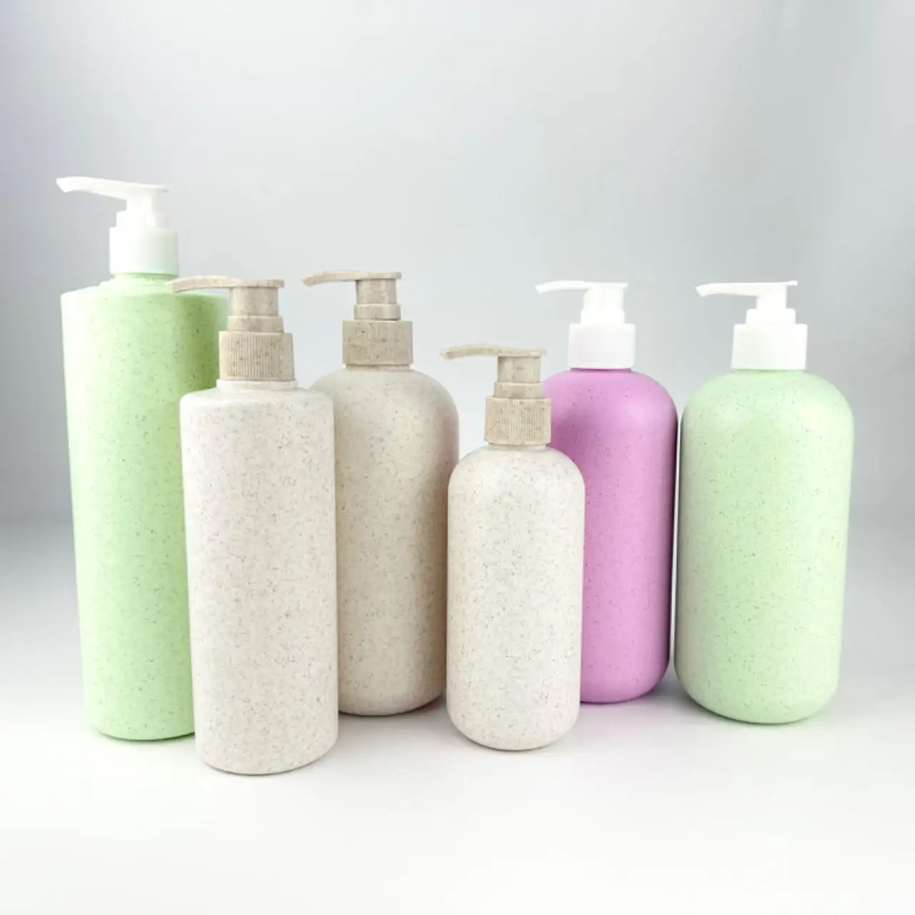 Botol plastik sedotan gandum Biodegradable 380 ml 500 ml tutup sekrup layar dicetak kemasan cuci tubuh sampo Losion ramah lingkungan