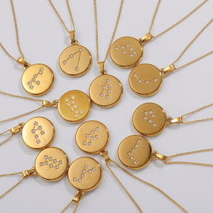 Collar con Colgante de Constelación de los 12 Signos del Zodiaco, Chapado en Oro de 18K, Acero Inoxidable Antideslustre, Joyería Impermeable para Mujer - Product Image 1