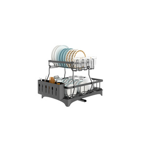 Escurridor de platos de acero negro de 2 niveles Producto para el hogar y la <span class=keywords><strong>cocina</strong></span> para platos y cuencos Estación de secado de doble estante - Product Image 5