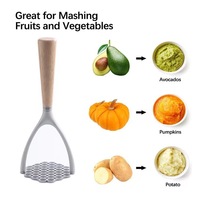 Alat penumbuk kentang, alat dapur Manual Stainless Steel penumbuk kentang dengan pegangan kayu untuk memotong sayuran dan buah