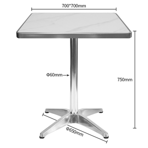 Tablero de Mesa Cuadrado de Piedra Sinterizada Blanca con Borde de Acero Inoxidable Cepillado y Base de Aluminio Pulido, Moderno y Resistente al Agua para <span class=keywords><strong>Restaurante</strong></span> - Product Image 6
