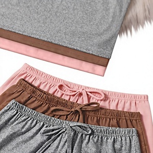 Women's 2-Piece V-neck Knitted Lounge Set Sleeveless Tank Top Elastic Waist Drawstring Shorts Solid Color Breathable Casual - Product Image 5