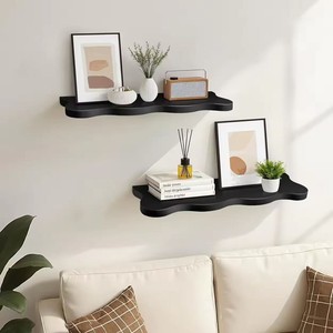 Custom-designed <b>wall</b>-<b>mounted</b> single-<b>shelf</b> wooden floating <b>wall</b> decoration for bedrooms and living rooms, showcasing potted - Product Image 2