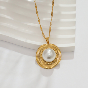 วินเทจ18K ชุบทอง Dainty สแตนเลสสร้อยคอโซ่เกลียวแฟชั่นผู้หญิงจี้มุกกลมเครื่องประดับงานปาร์ตี้ - Product Image 6