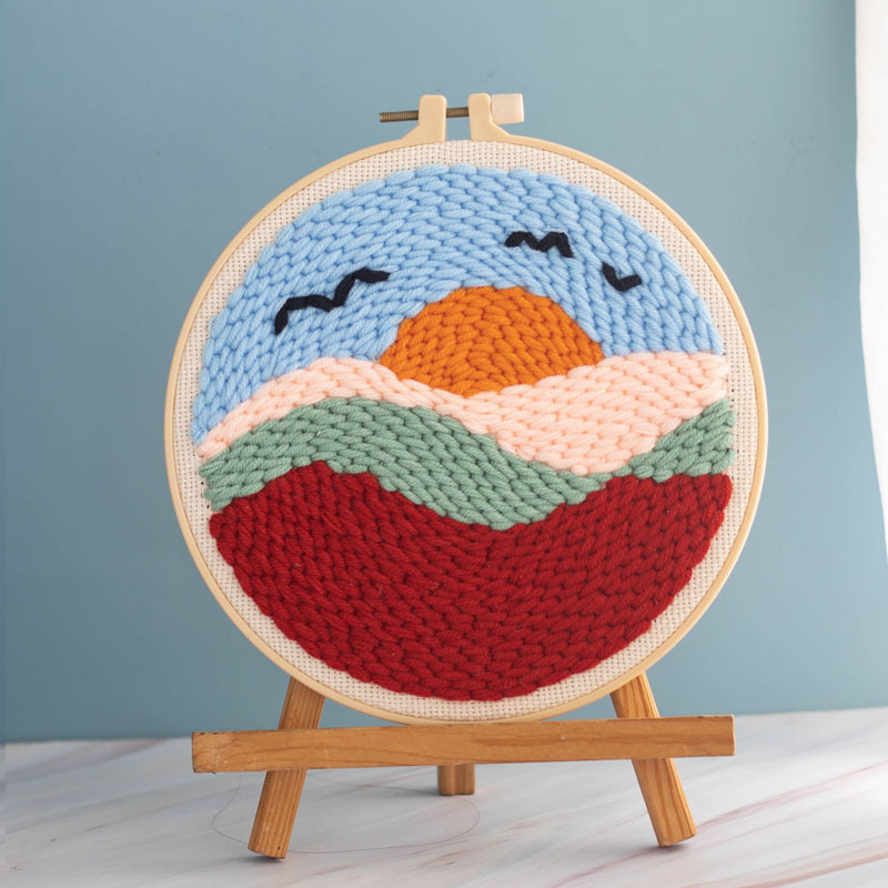Christmas Gift Woolen Embroidery Rug Hooking Stamped Cross-stitch Punch Needle Diy Set For Kids