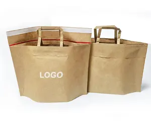 Envelope de papel Kraft com logotipo personalizado, sacola autoadesiva para embalagem de roupas, sacola de papelão para envio, com alça
