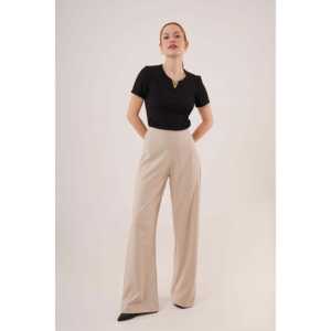 Pantalon décontracté en tissu crème, taille XL, jambe large, fermeture éclair latérale, taille élastique, respirant, pour le bureau - Vente en gros - Product Image 5