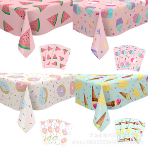 Custom Summer Ice Cream Watermelon Donut <b>Tablecloth</b> <b>Rectangle</b> Cartoon Birthday Party Decoration For Children's Parties - Product Image 1