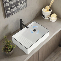 Évier à linge à montage supérieur en céramique à cuvette unique avec drain latéral et épurateur pour balcon ou buanderie Utilisation du bassin de l'armoire d'art